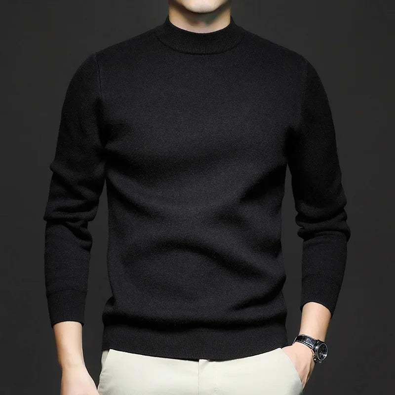Pull en Laine Premium pour Homme à Col Mi-Haut – Pull Chaud et Stylé - Noir