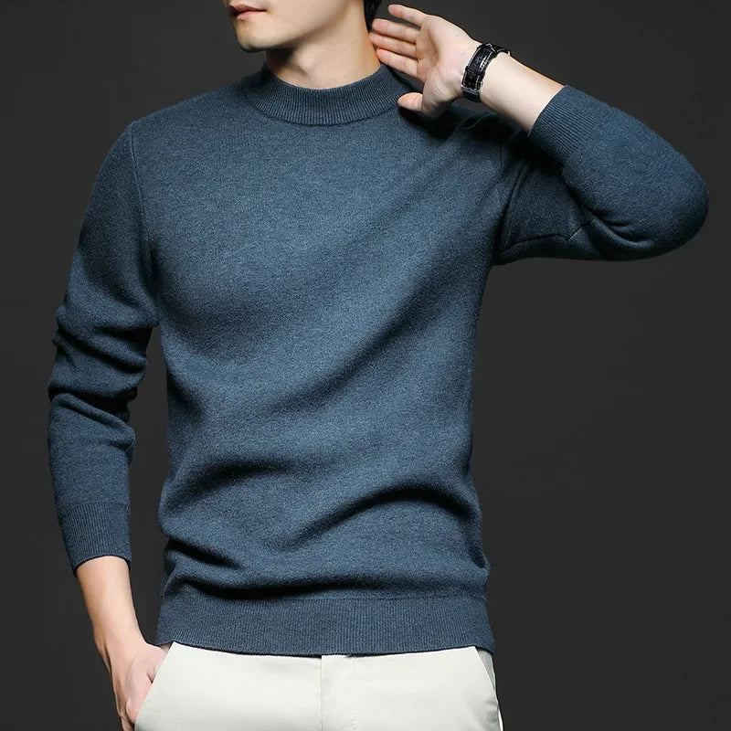 Pull en Laine Uni pour Homme avec Col Mi-Haut - Bleu ciel