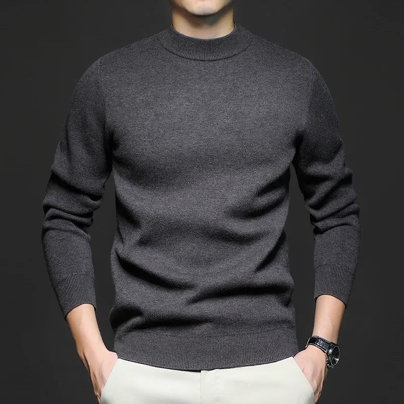 Pull en Laine Uni pour Homme avec Col Mi-Haut - Gris