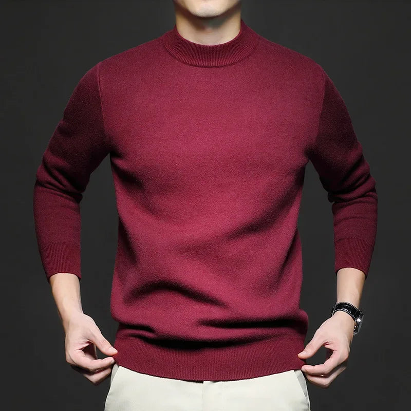 Pull en Laine Uni pour Homme avec Col Mi-Haut - Rouge
