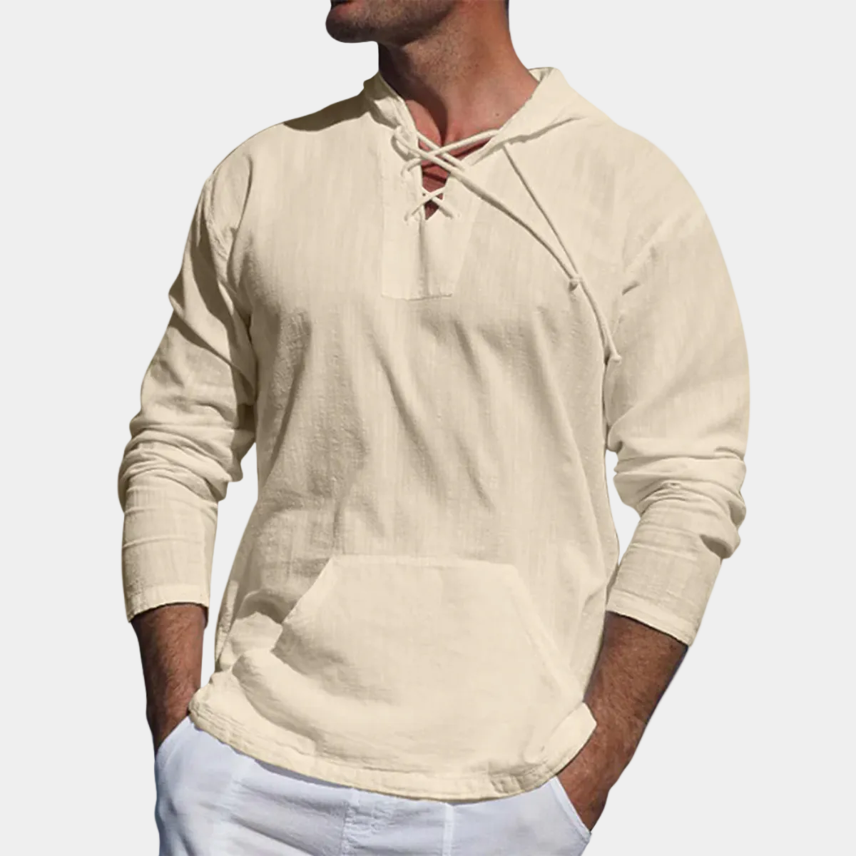 Pull homme à capuche lacets - image 1