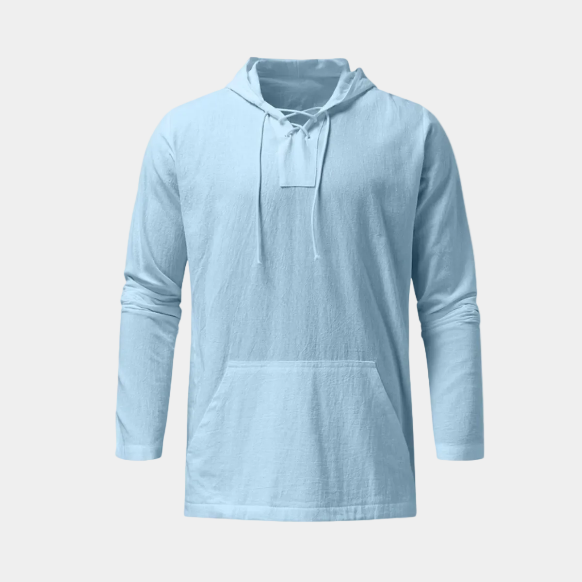 Pull homme à capuche lacets - Bleu clair