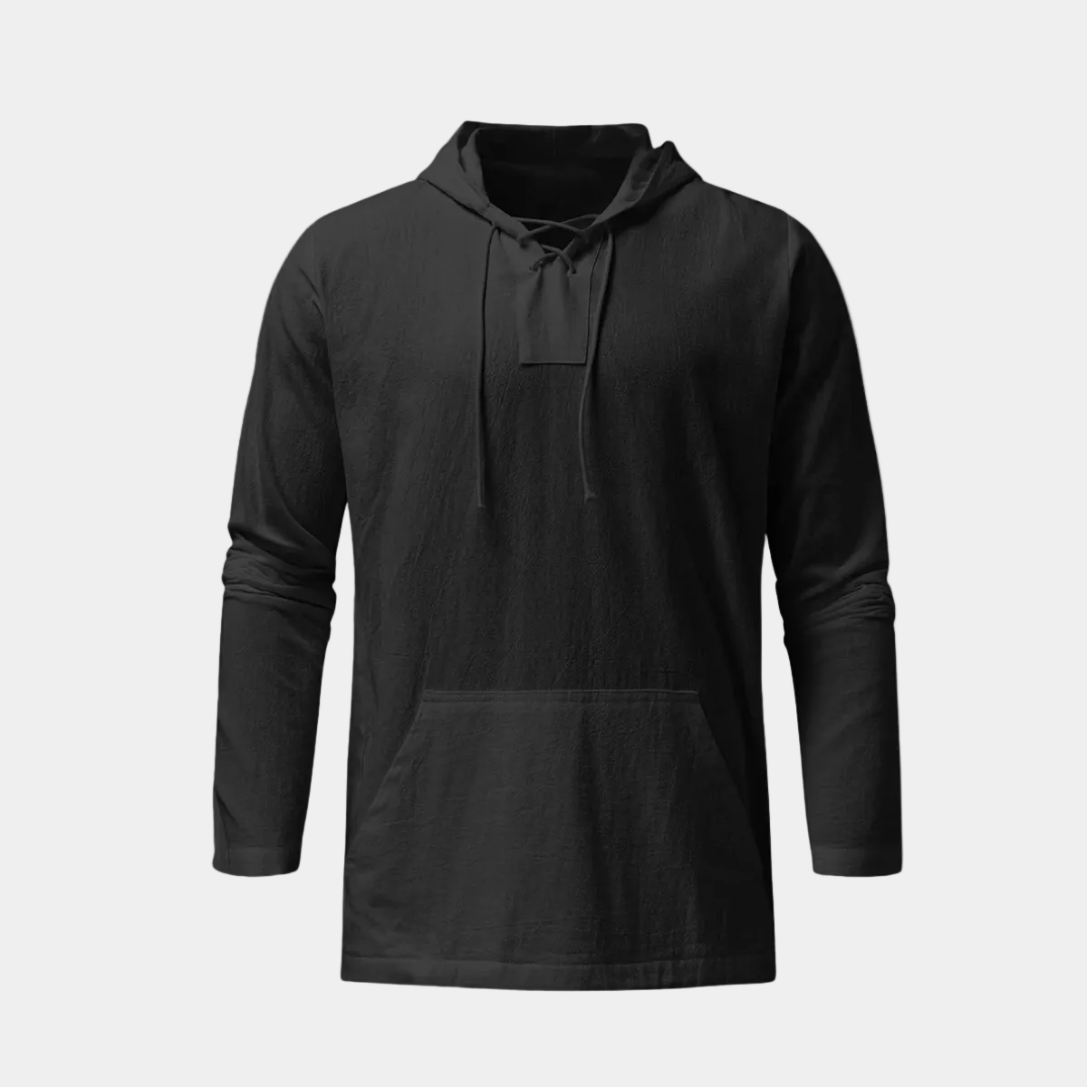 Pull homme à capuche lacets - Noir