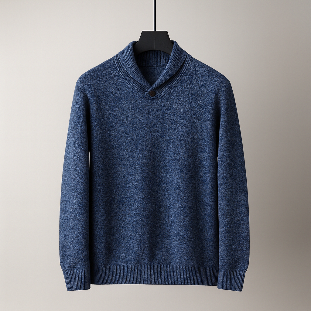 Pull homme col châle - Bleu