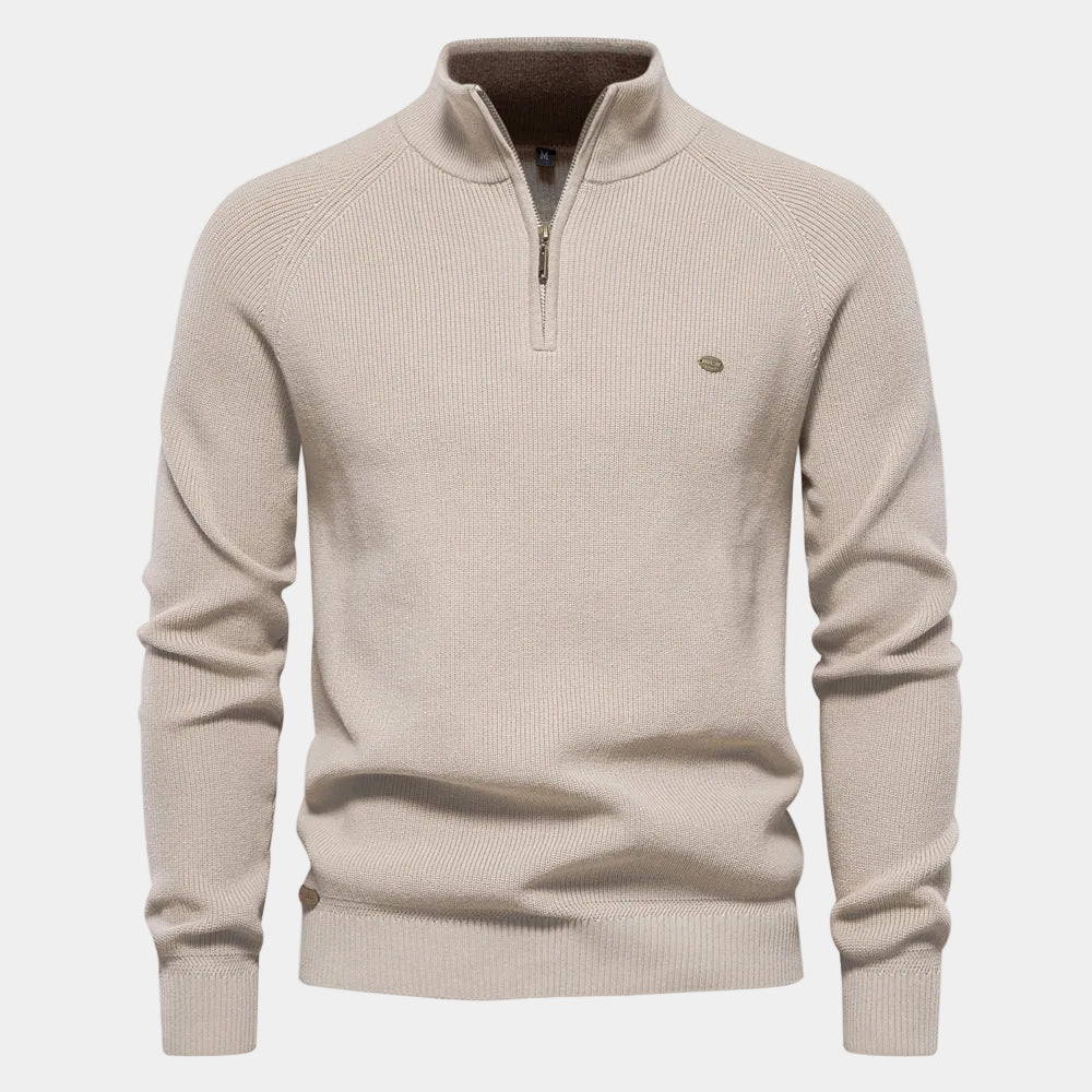 Pull homme col montant zippé - Beige