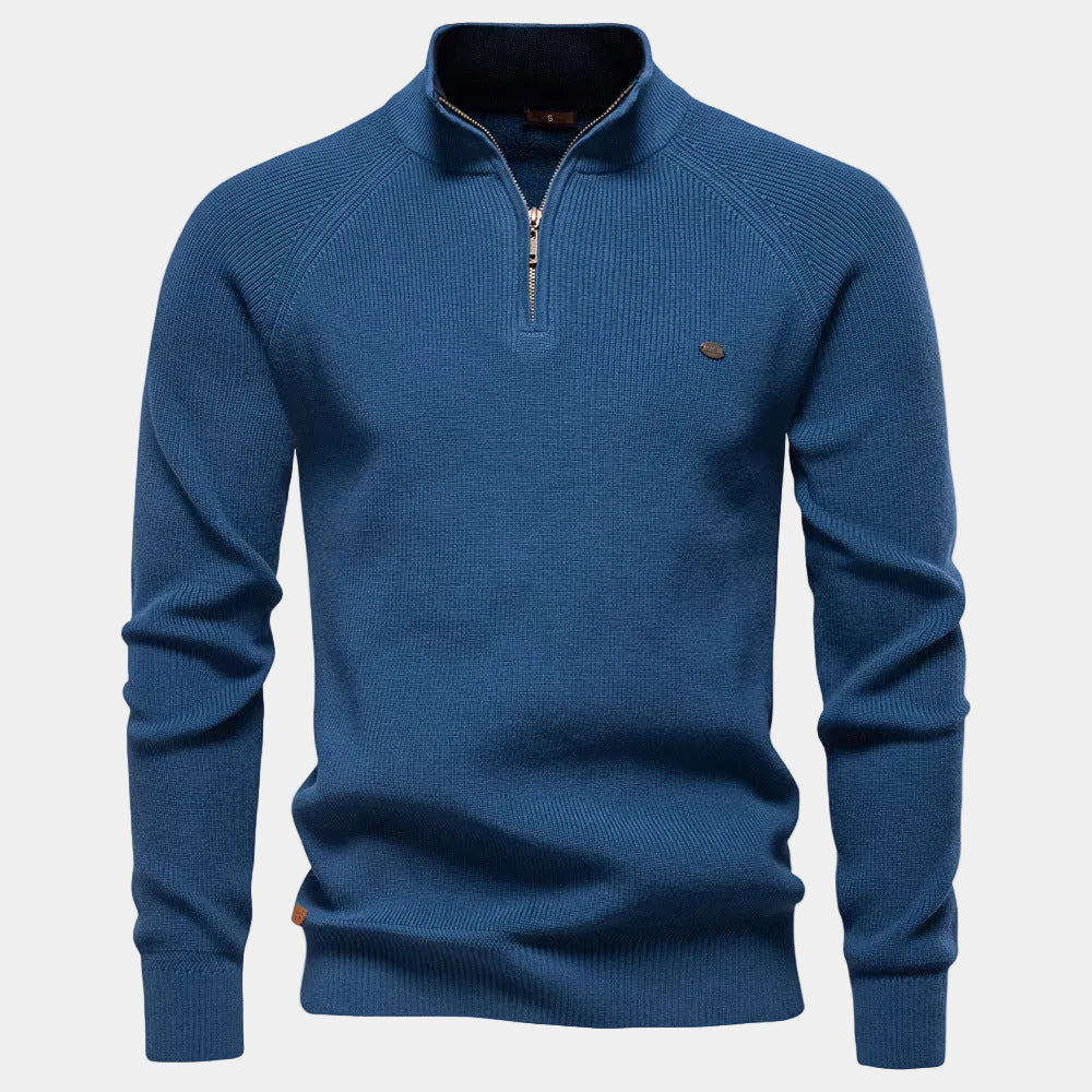 Pull homme col montant zippé - Bleu