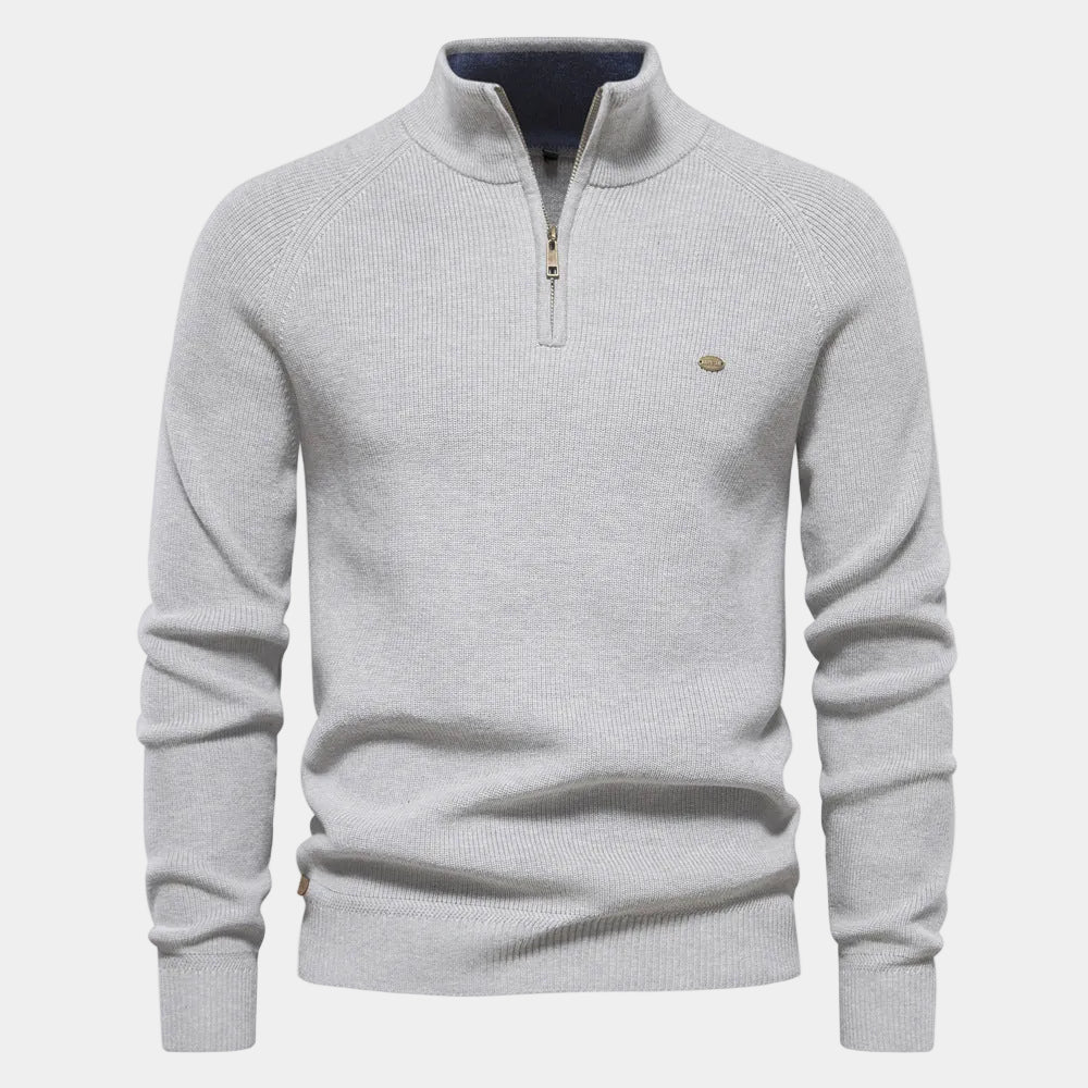 Pull homme col montant zippé - Gris