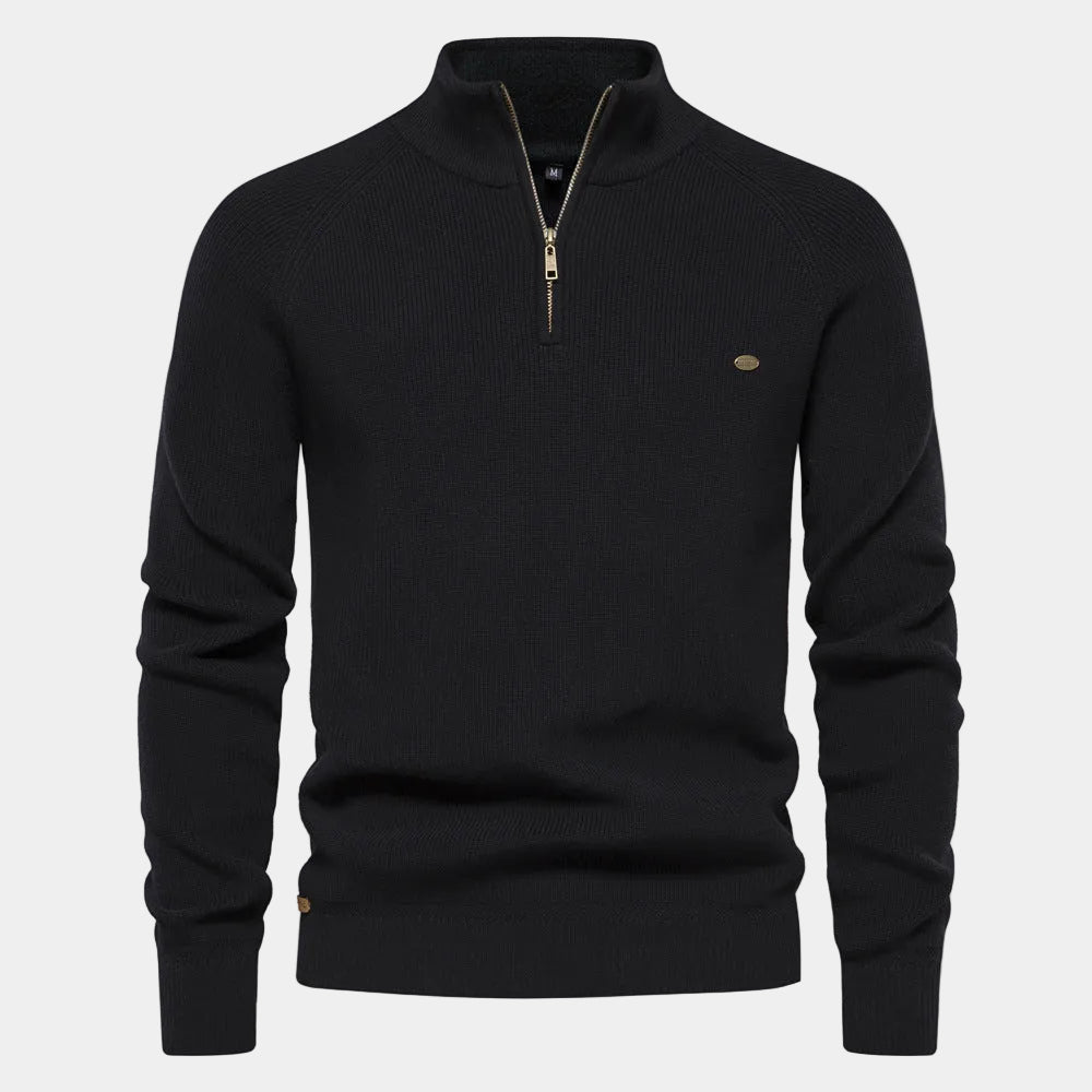 Pull homme col montant zippé - Noir