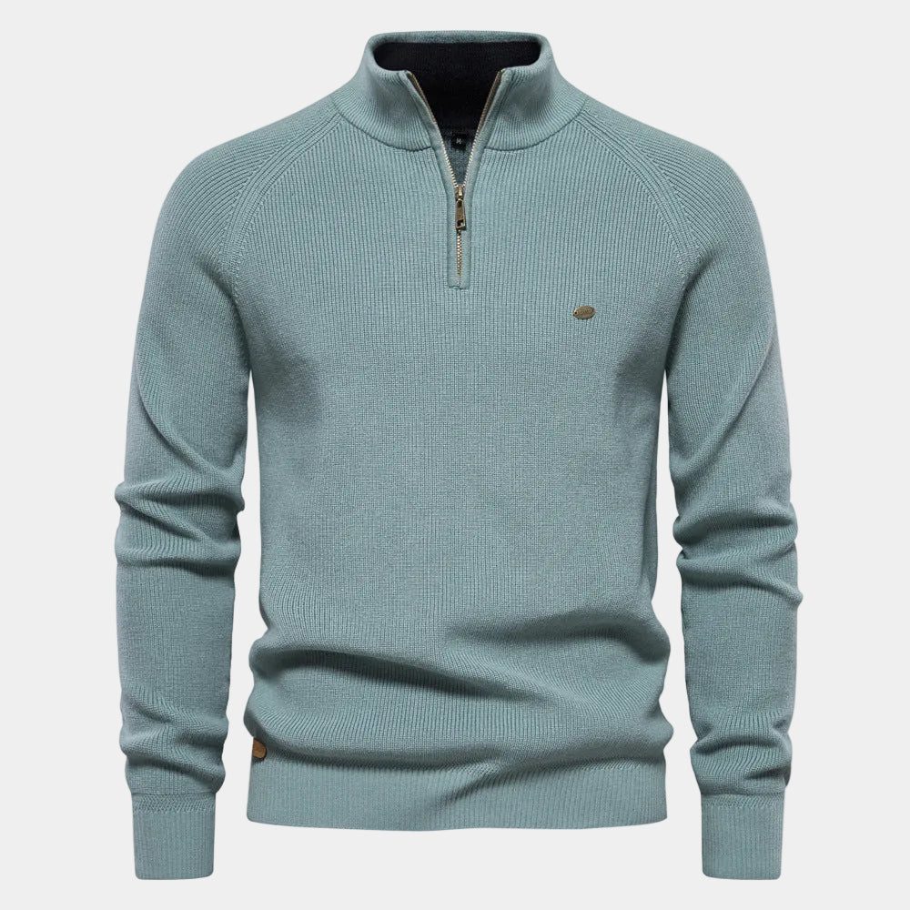 Pull homme col montant zippé - Vert