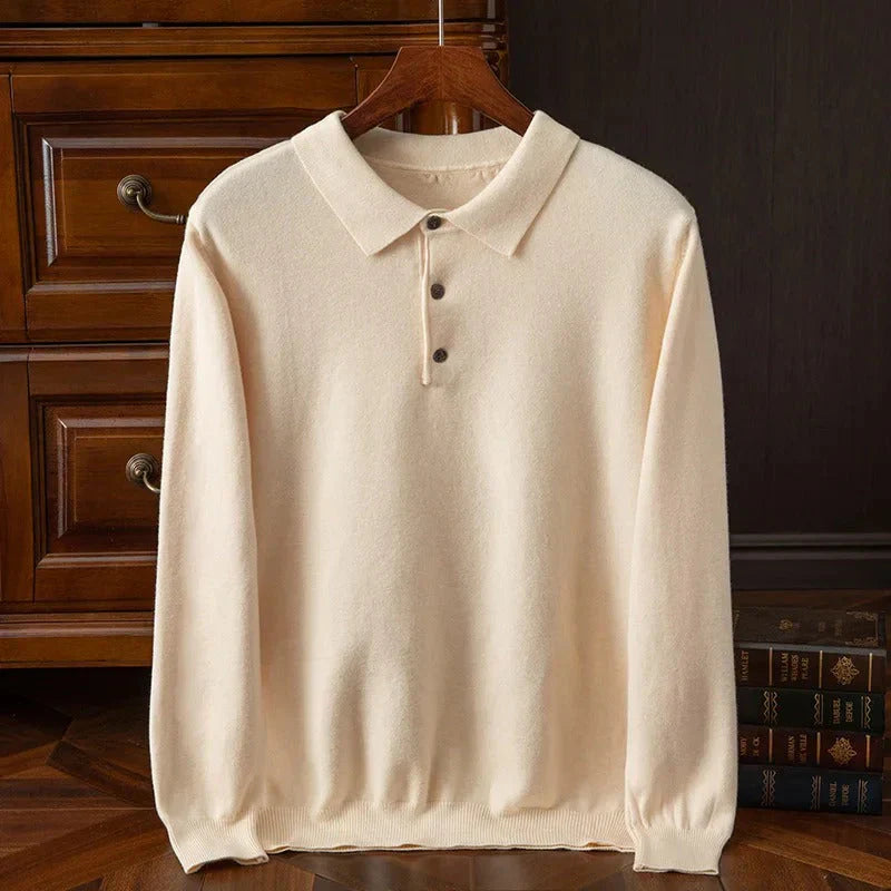 Pull homme col polo boutonné - Beige
