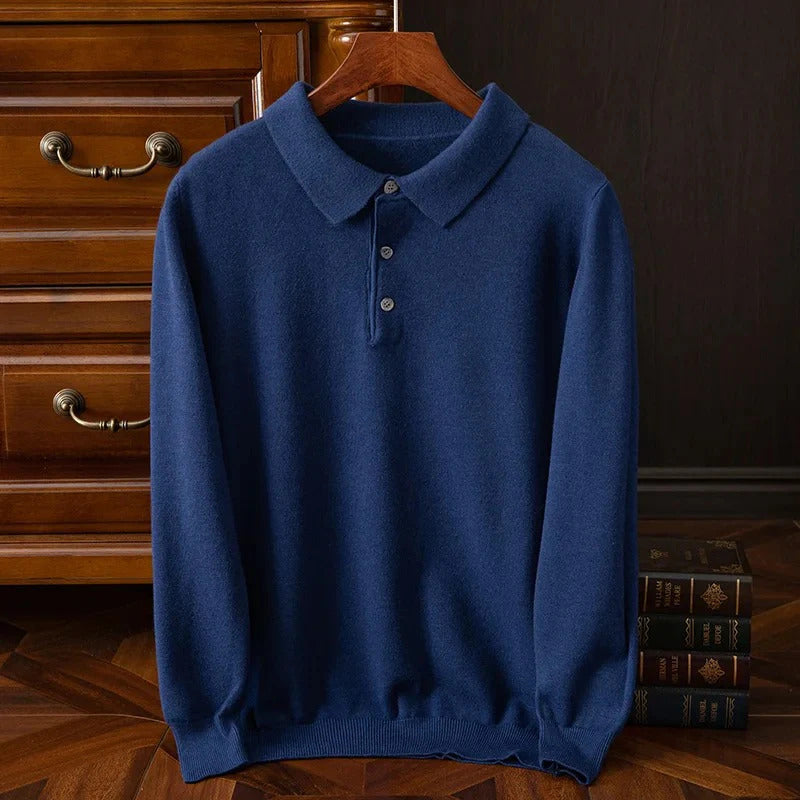 Pull homme col polo boutonné - Bleu marine