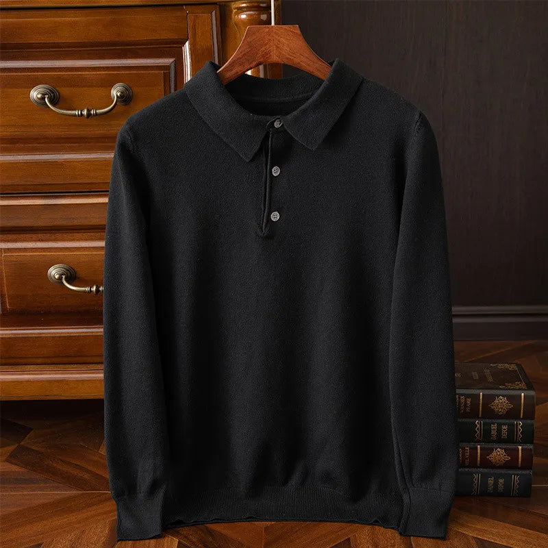 Pull homme col polo boutonné - Noir