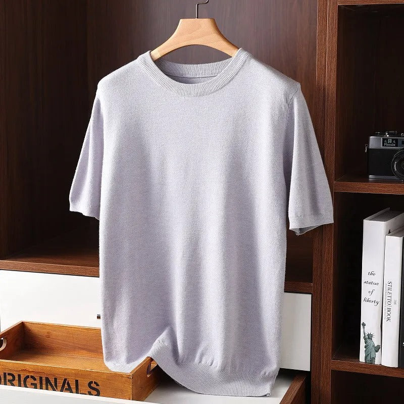 Pull homme col rond manches courtes - Gris