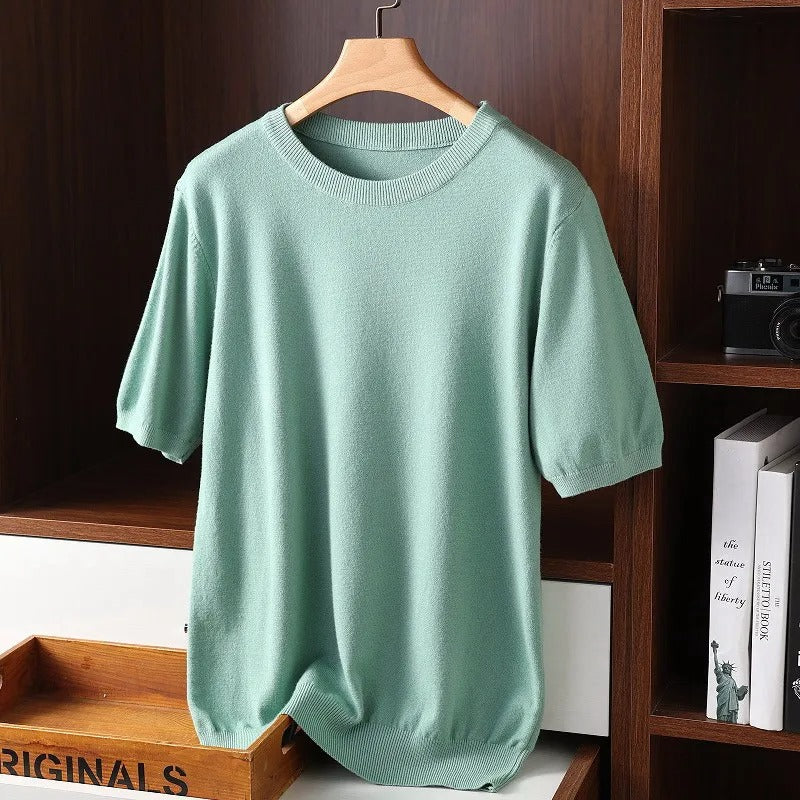 Pull homme col rond manches courtes - Vert