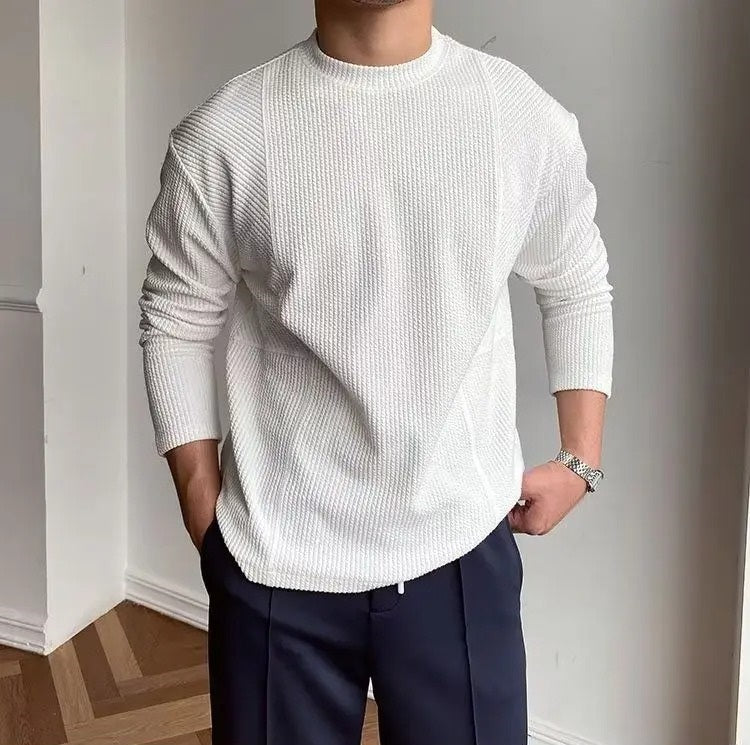Pull homme col rond texturé - Blanc