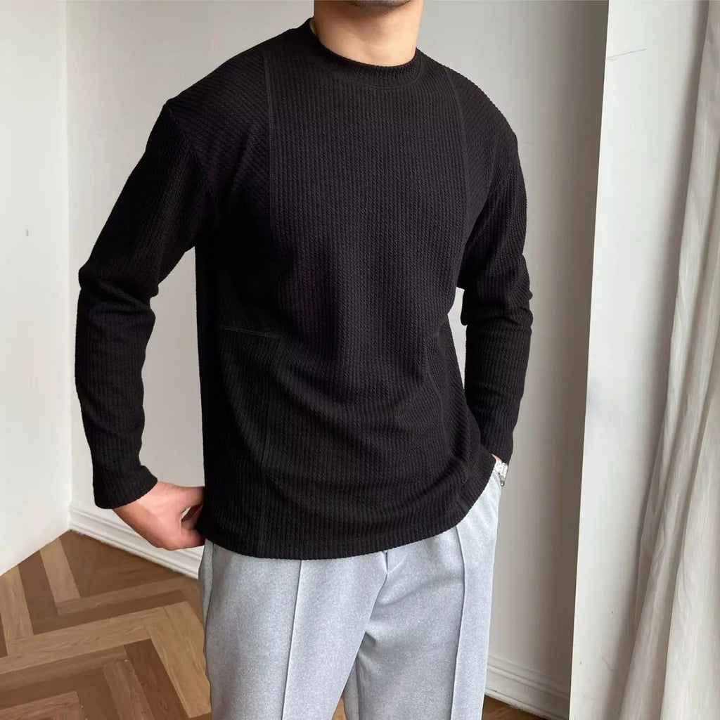 Pull homme col rond texturé - Noir