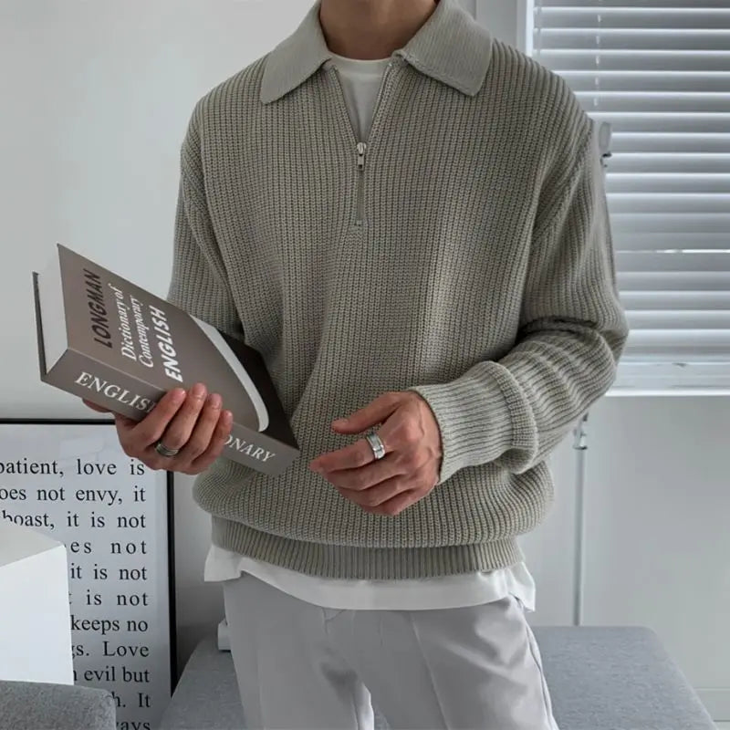 Pull homme col zippé - Gris