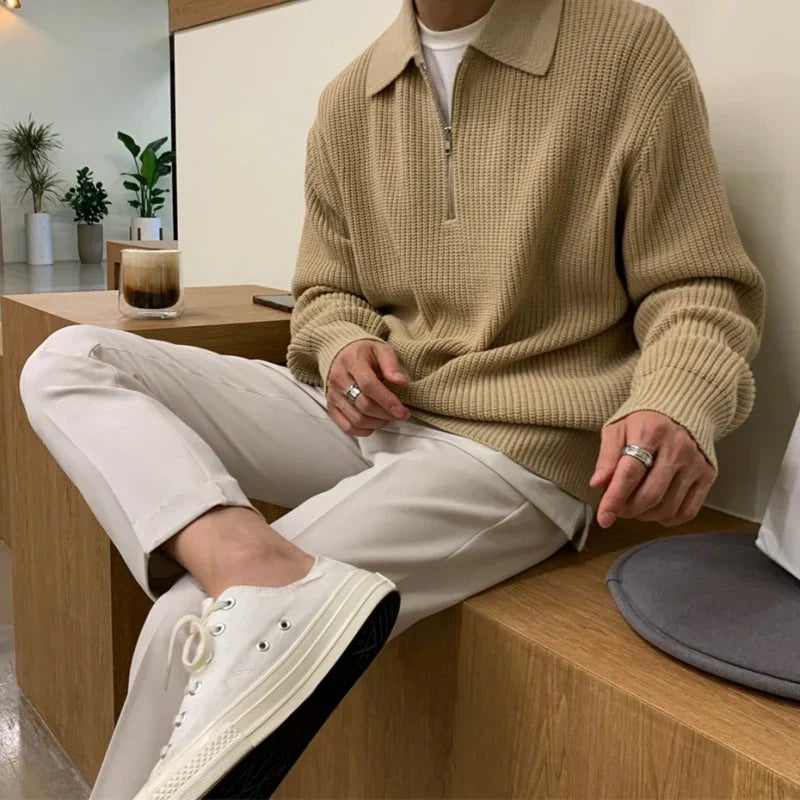 Pull homme col zippé - Kaki