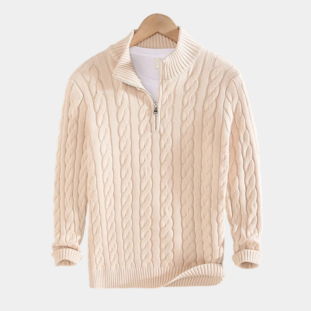 Pull homme demi-zip - Beige