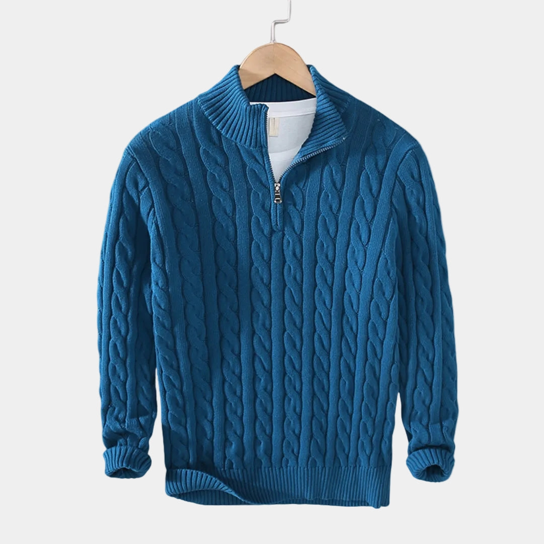 Pull homme demi-zip - Bleu