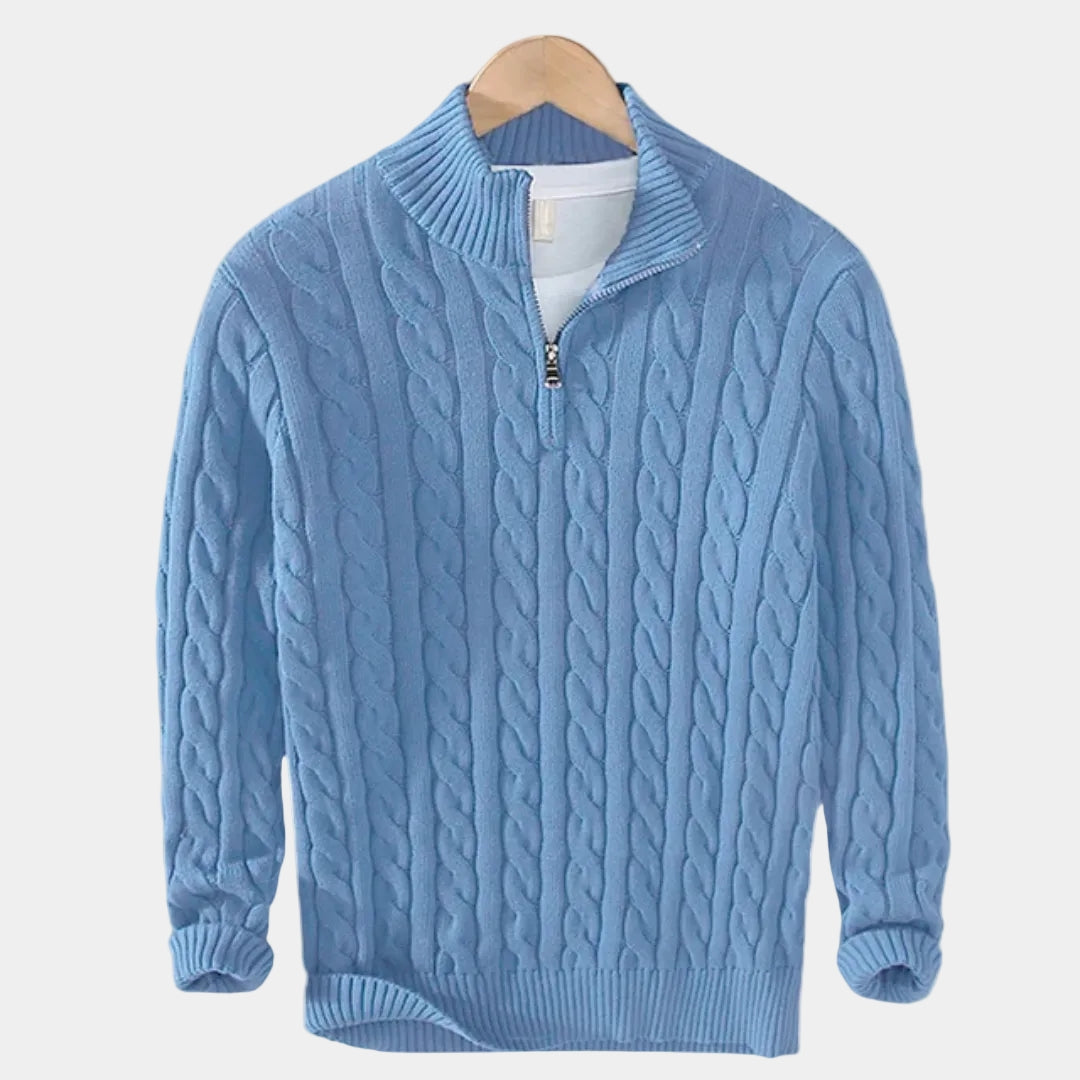 Pull homme demi-zip - Bleu clair