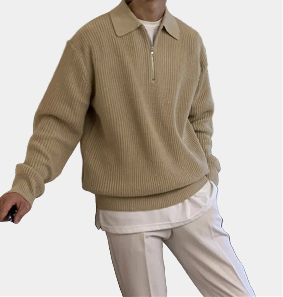 Pull homme demi-zip - Kaki