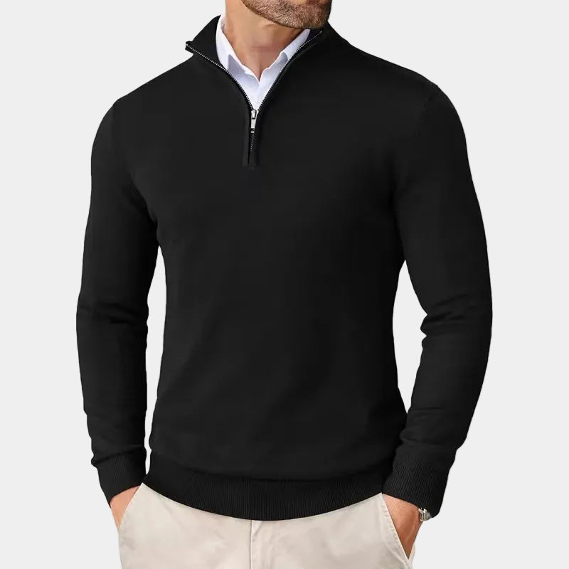 Pull homme demi-zip col montant - Noir