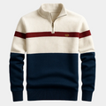 Pull homme demi-zip rayé - Blanc
