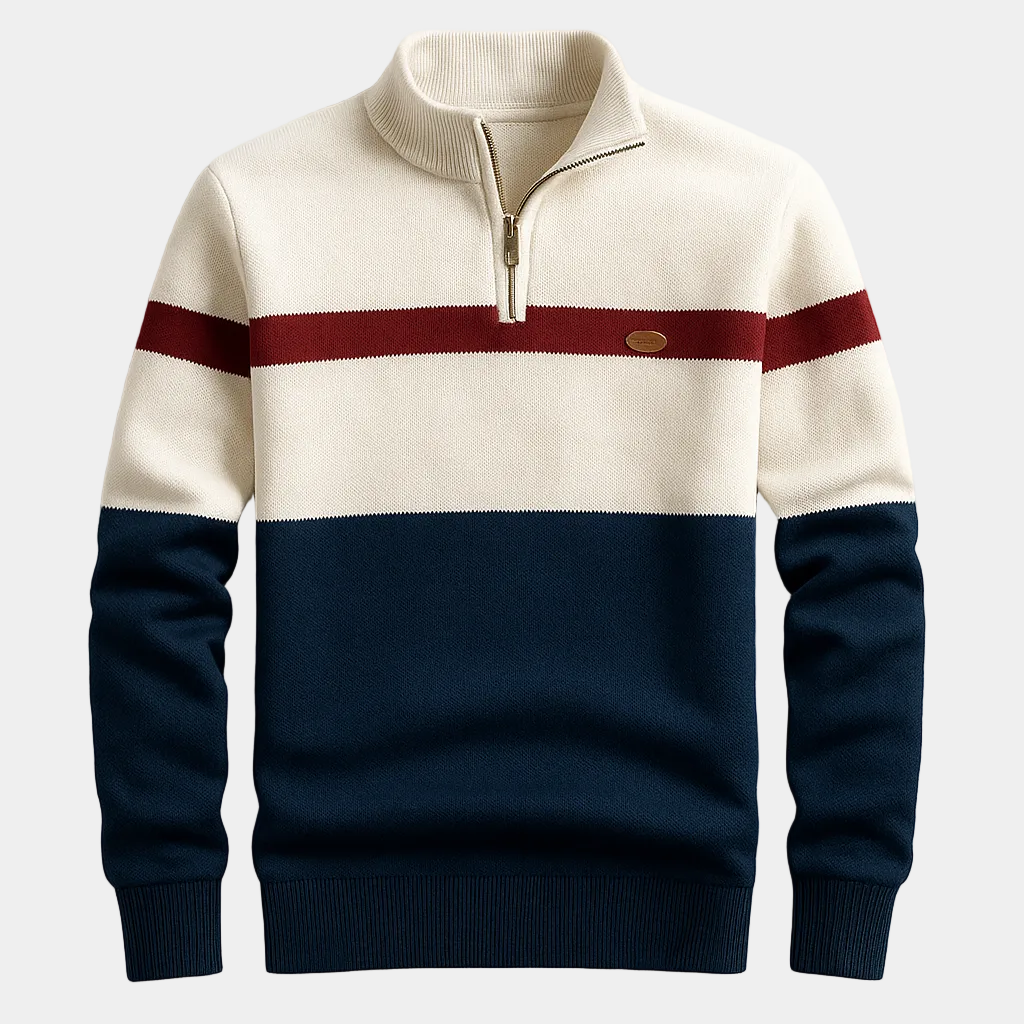 Pull homme demi-zip rayé - Blanc