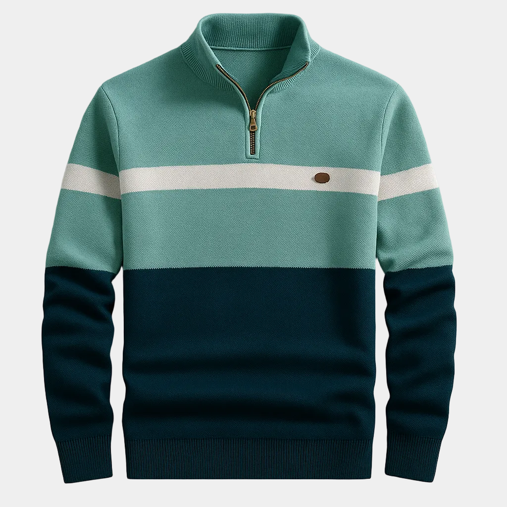 Pull homme demi-zip rayé - Vert