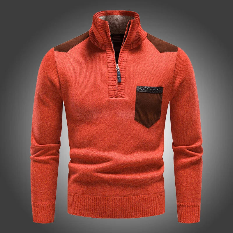 Pull Homme Hiver à Col Montant et Fermeture Quart de Zip – Maille Douce avec Poche - image 3