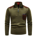 Pull Homme Hiver à Col Montant et Fermeture Quart de Zip – Maille Douce avec Poche - Vert léger