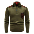 Pull Homme Hiver à Col Montant et Fermeture Quart de Zip – Maille Douce avec Poche - Vert léger
