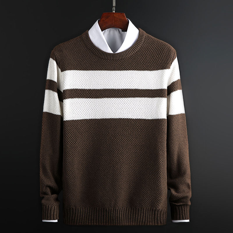 Pull ras du cou à rayures pour homme – Tricot confortable et élégant - Brun