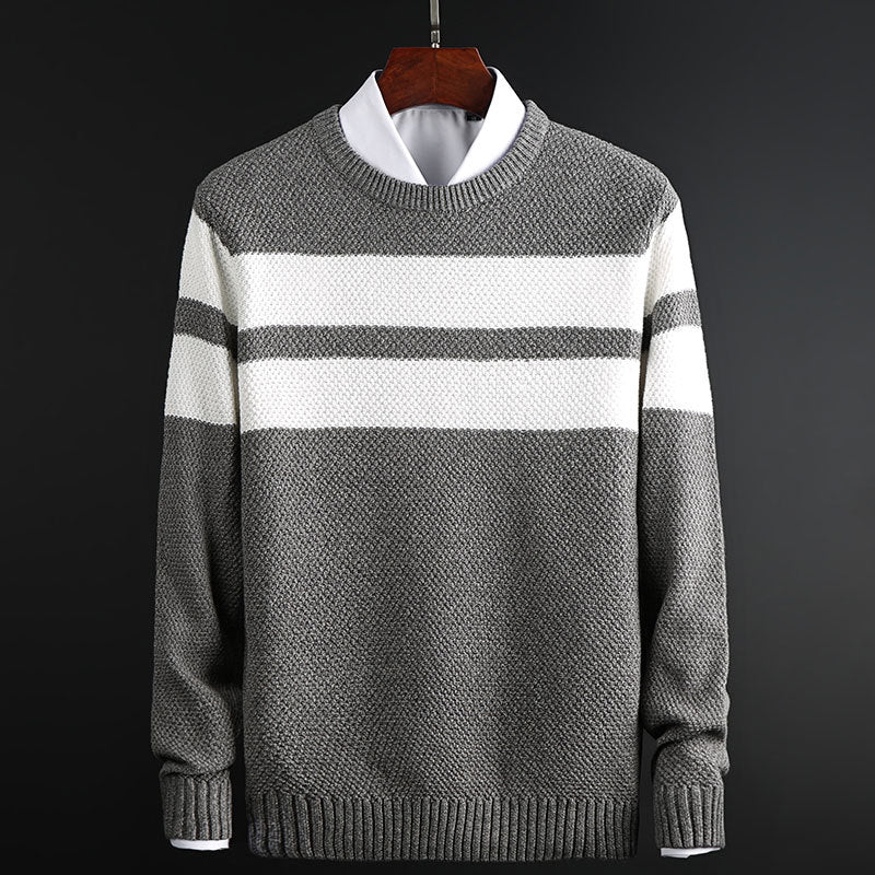 Pull ras du cou à rayures pour homme – Tricot confortable et élégant - Gris clair