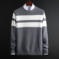 Pull ras du cou à rayures pour homme – Tricot confortable et élégant - Gris foncé