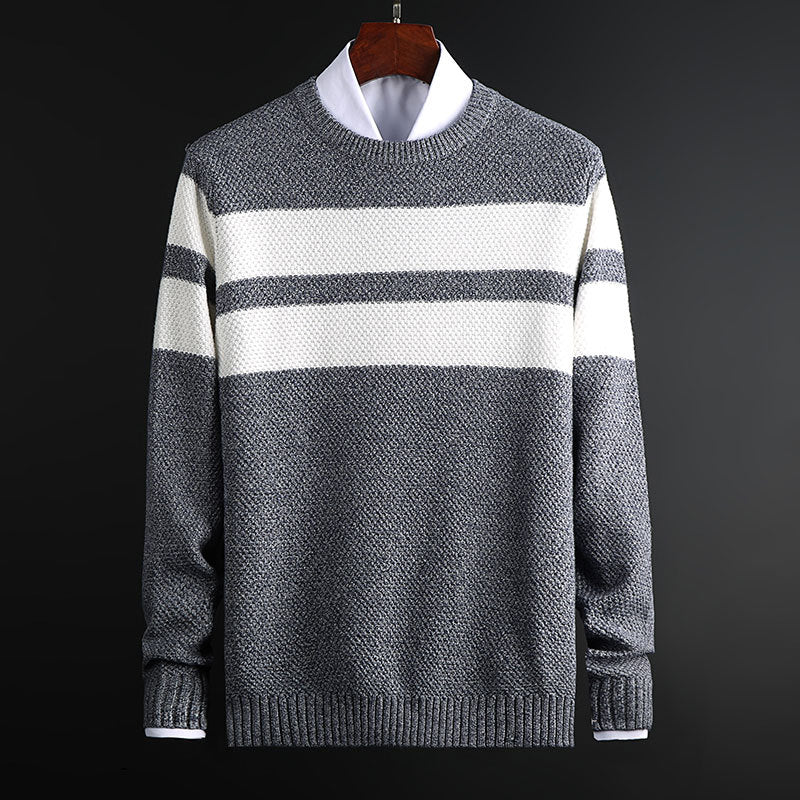 Pull ras du cou à rayures pour homme – Tricot confortable et élégant - Gris foncé
