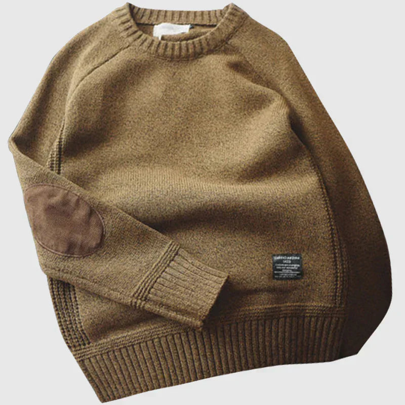 Pull Tricoté Premium pour Homme – Pull Marron à Coudières - Brun