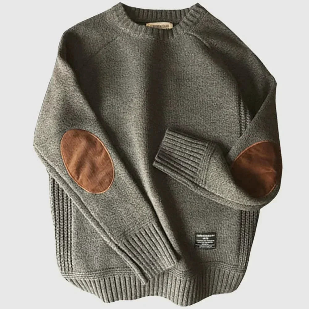 Pull Tricoté Premium pour Homme – Pull Marron à Coudières - Gris