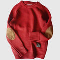 Pull Tricoté Premium pour Homme – Pull Marron à Coudières - Rouge