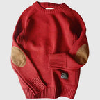 Pull Tricoté Premium pour Homme – Pull Marron à Coudières - Rouge