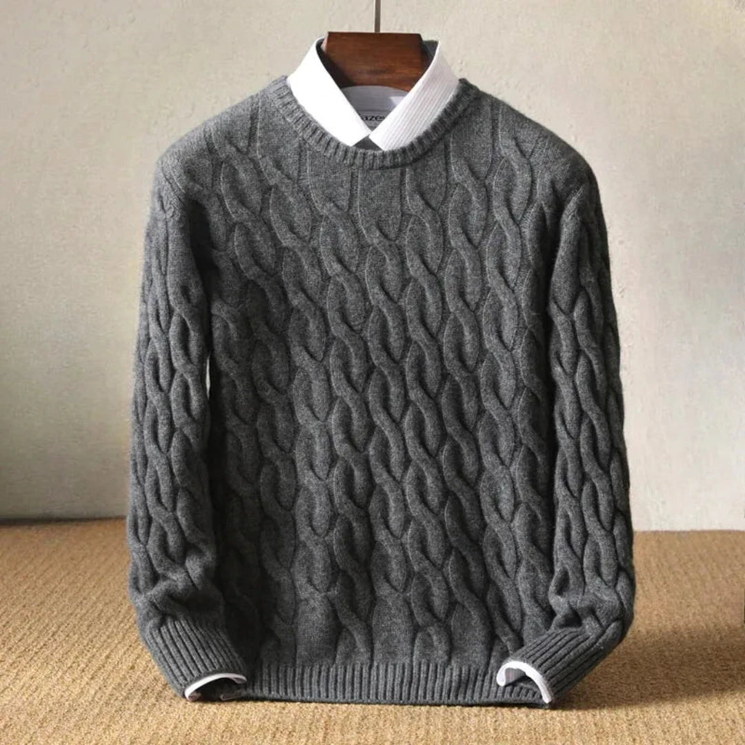 Pull Tricoté Premium pour Hommes – Pull d’Hiver Stylé à Col Rond - Gris
