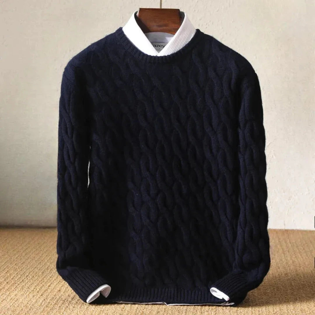 Pull Tricoté Premium pour Hommes – Pull d’Hiver Stylé à Col Rond - Marineblauw