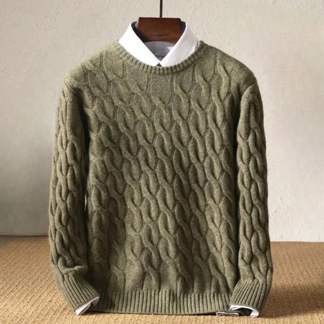 Pull Tricoté Premium pour Hommes – Pull d’Hiver Stylé à Col Rond - Olive