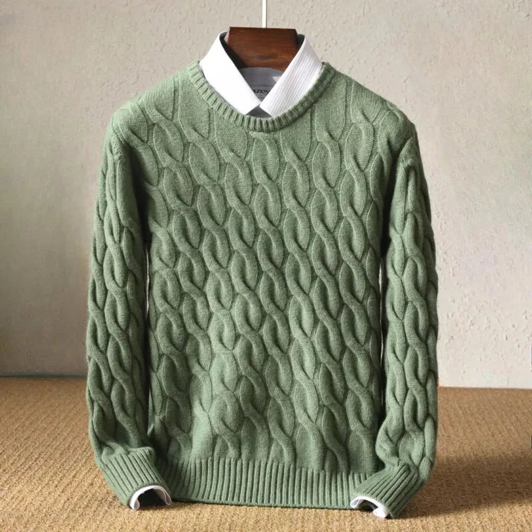 Pull Tricoté Premium pour Hommes – Pull d’Hiver Stylé à Col Rond - Vert