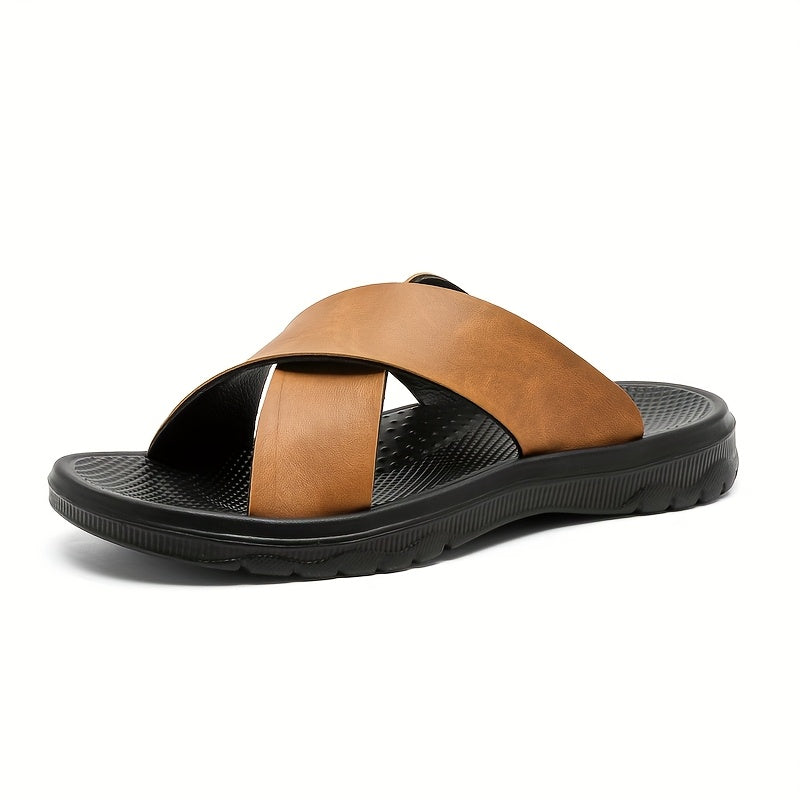 Sandales homme à doubles brides croisées - Marron clair