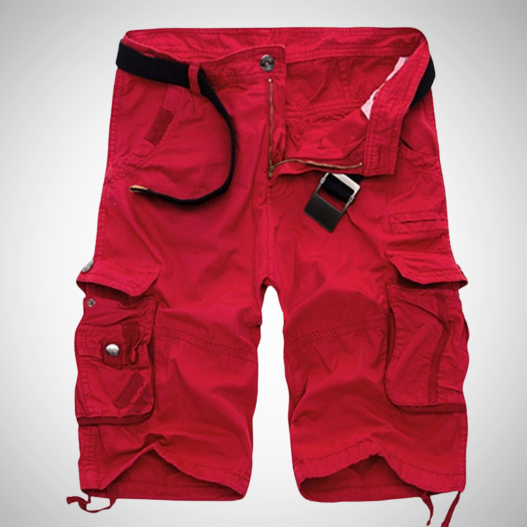 Short cargo homme – Bermuda multi-poches avec ceinture incluse - Rouge