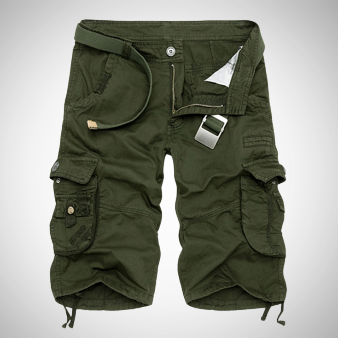 Short cargo homme – Bermuda multi-poches avec ceinture incluse - Vert armée