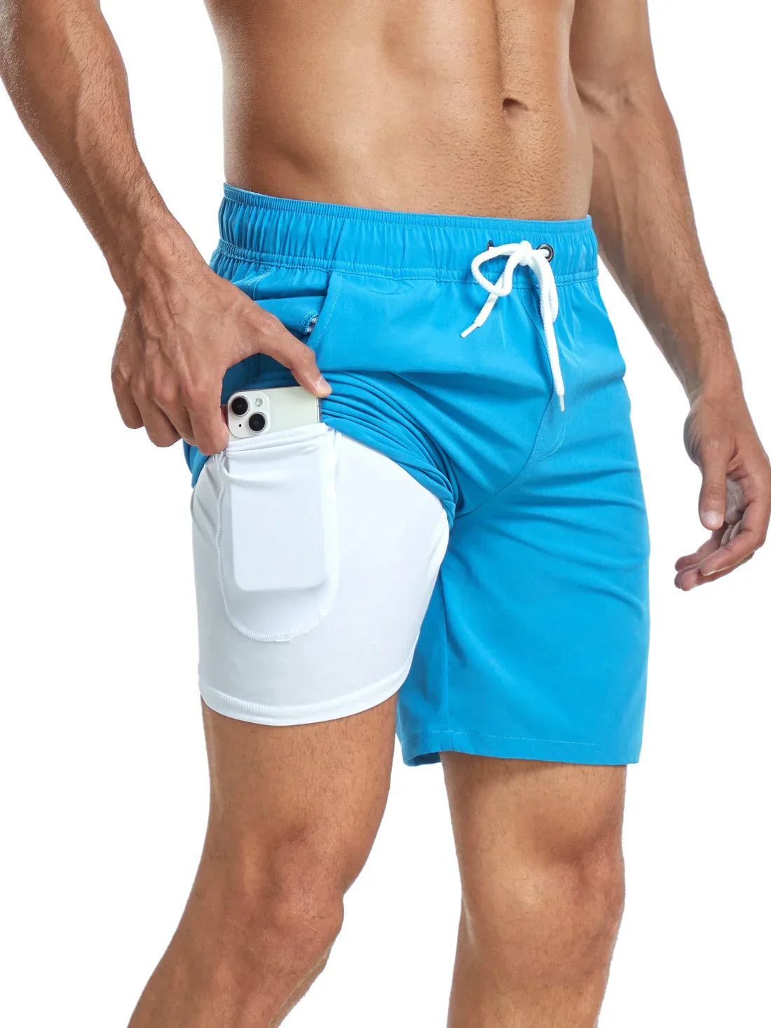 Short de bain athlétique à séchage rapide pour hommes - Bleu