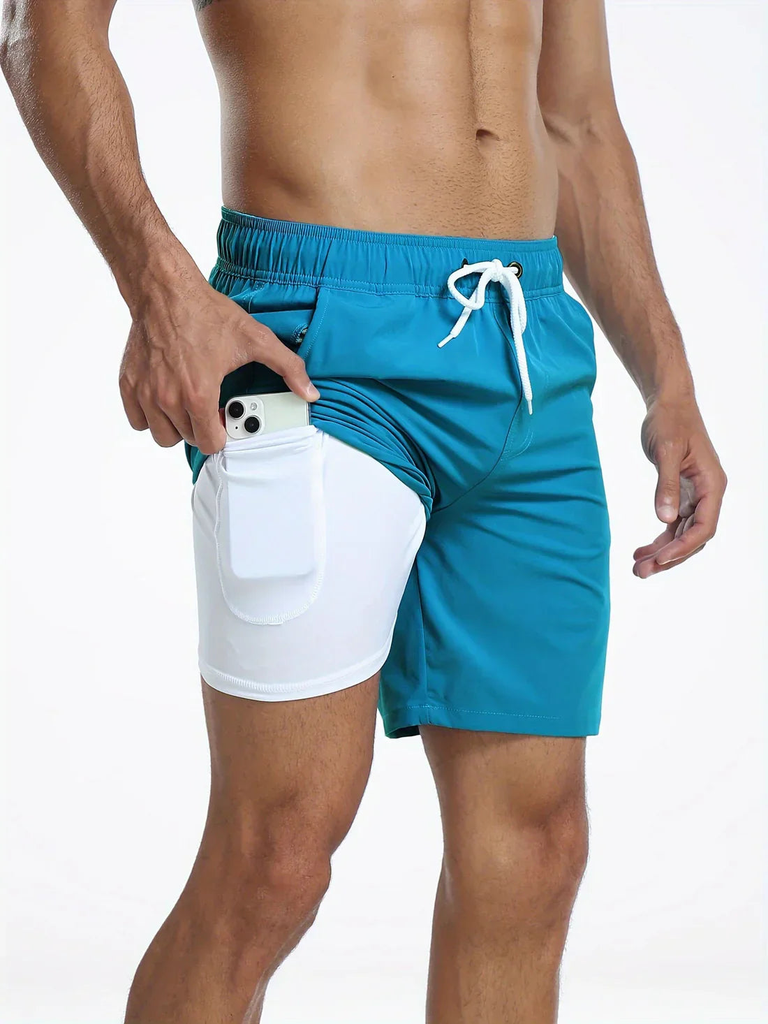 Short de bain athlétique à séchage rapide pour hommes - Bleu de mer